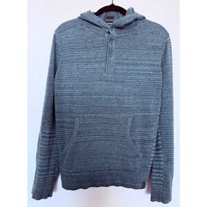prAna Mens Small Blue Green Heather Slim Fit Henley Hoodie Organic Cotton Blend